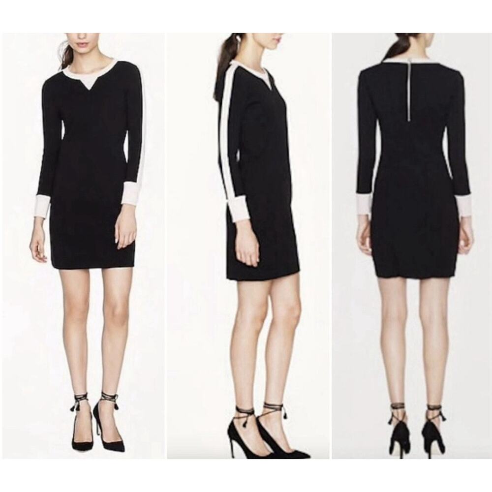 J.Crew Colorblock Sheath Dress NWT Size 6 Black Pink Long Sleeve Mod Preppy